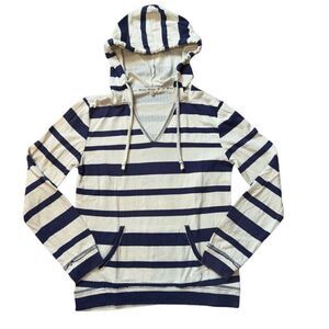Roxy Striped Beach Hoodie Women’s Large Navy Cream Soft Jersey